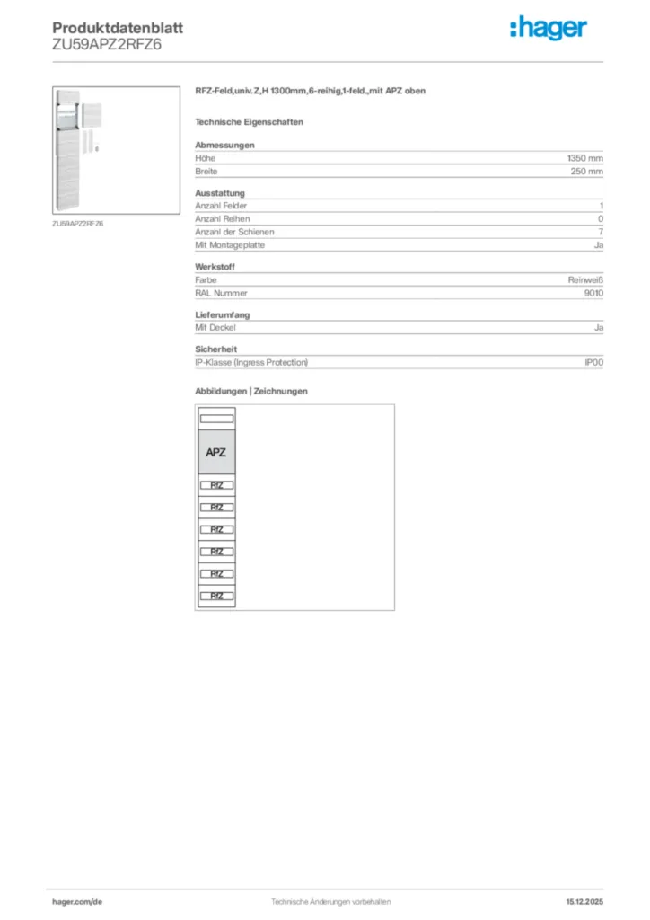 Bild Hager Produktdatenblatt ZU59APZ2RFZ6 | Hager Deutschland