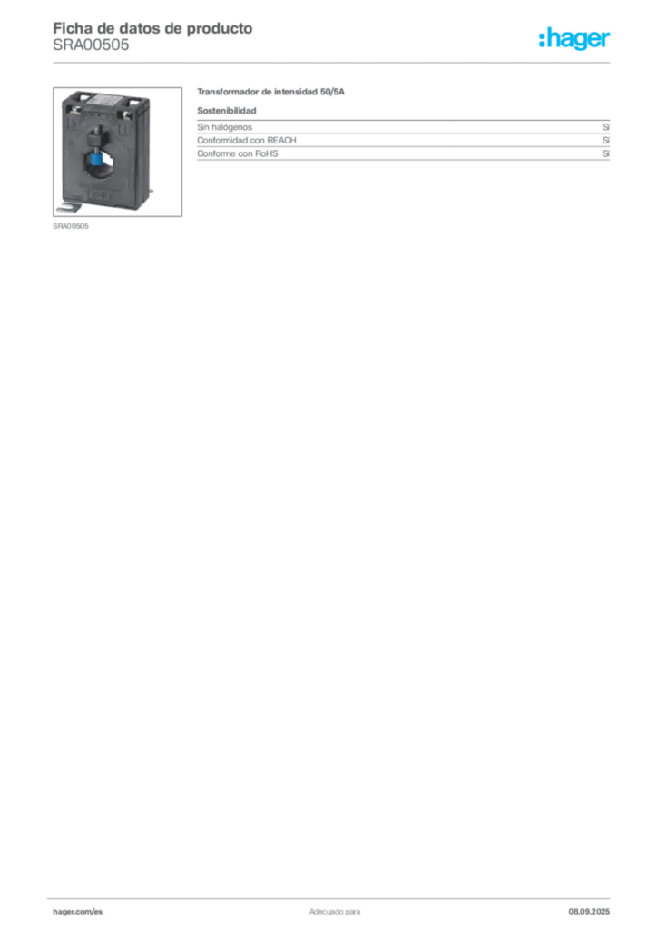 Imagen Hager Ficha de datos de producto SRA00505 | Hager España