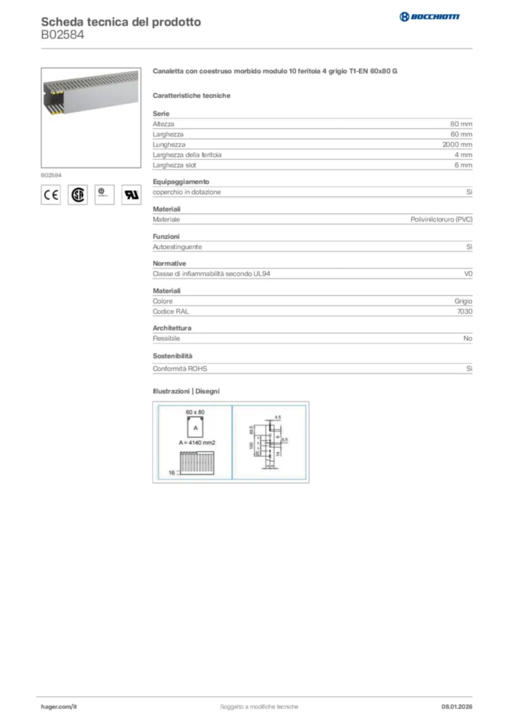 Immagine Bocchiotti Scheda tecnica del prodotto B02584 | Hager Italia