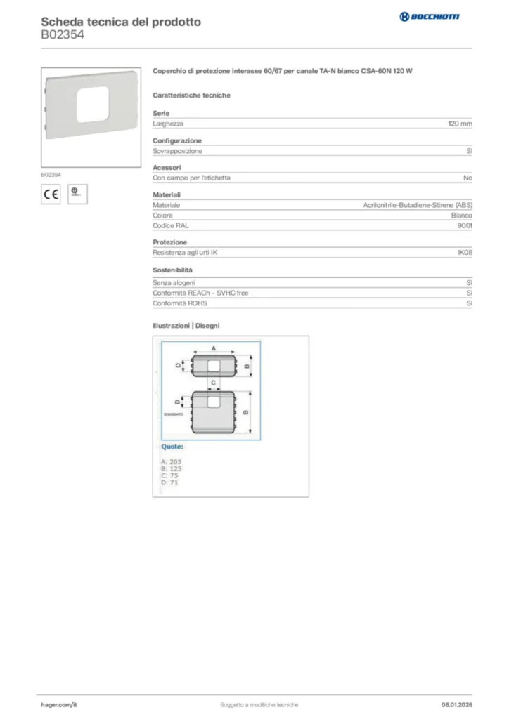 Immagine Bocchiotti Scheda tecnica del prodotto B02354 | Hager Italia