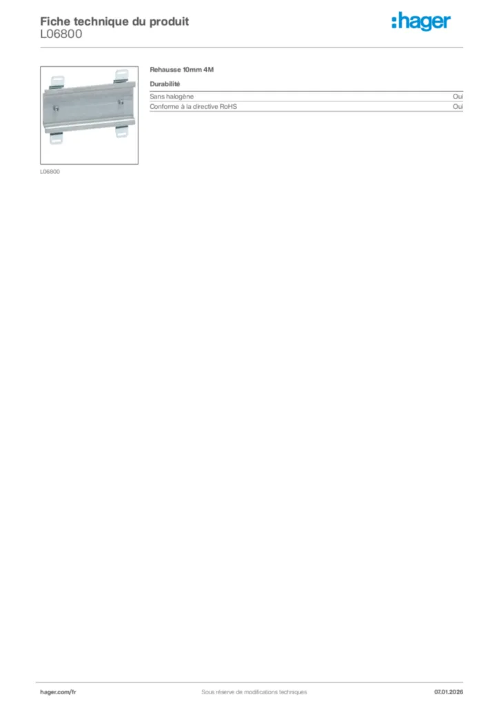 Image Hager Fiche technique du produit L06800 | Hager France