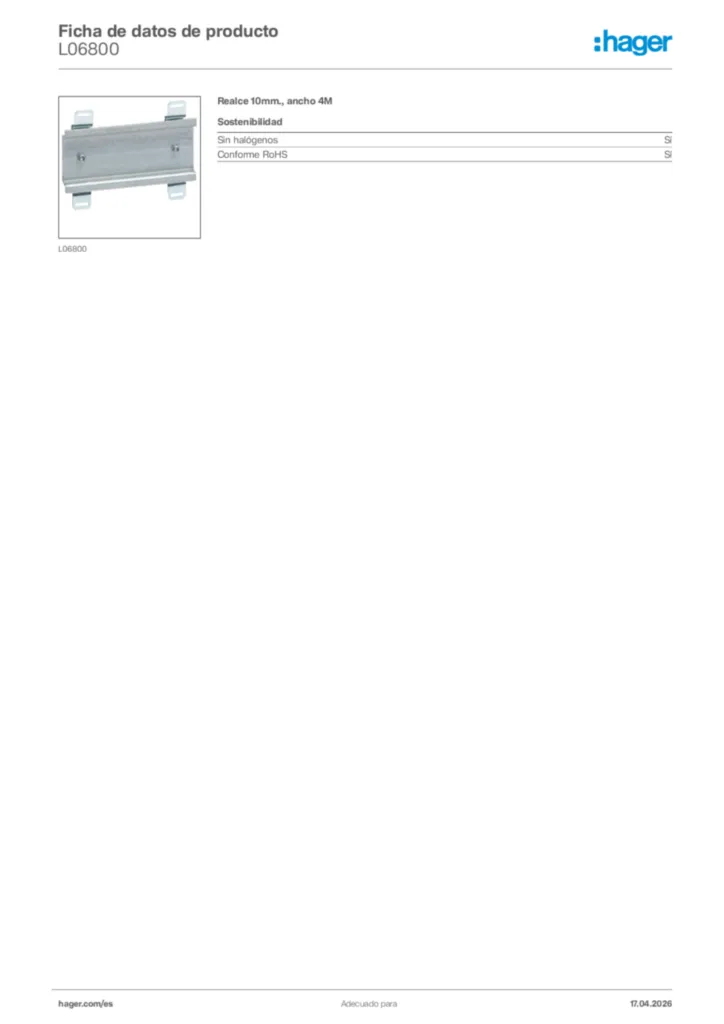 Imagen Hager Ficha de datos de producto L06800 | Hager España