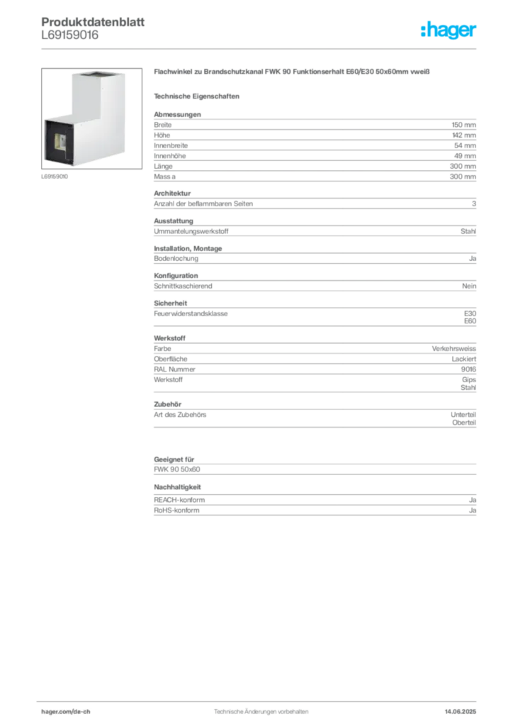 Bild Hager Produktdatenblatt L69159016 | Hager Schweiz