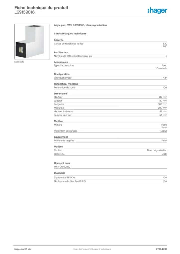 Image Hager Fiche technique du produit L69159016 | Hager Suisse