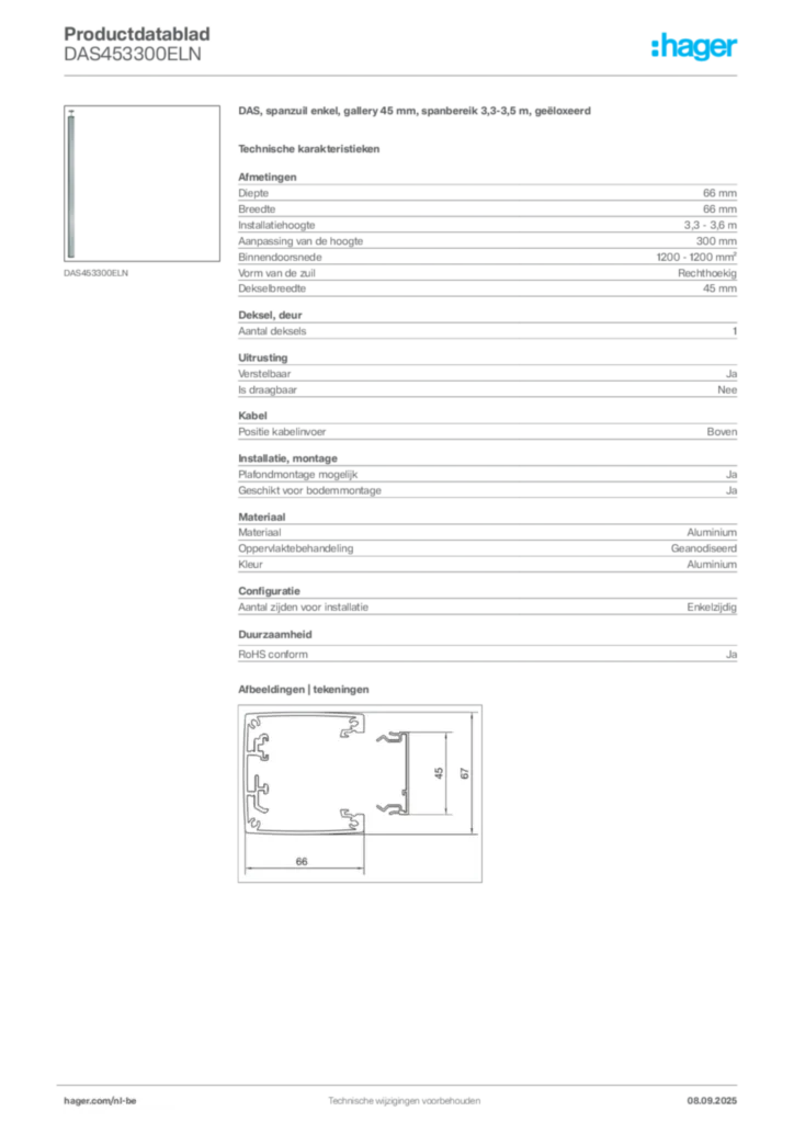 Afbeelding Hager Productdatablad DAS453300ELN | Hager Belgium
