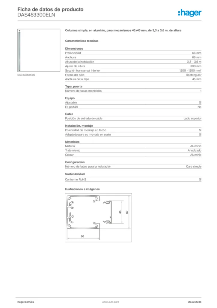 Imagen Hager Ficha de datos de producto DAS453300ELN | Hager España