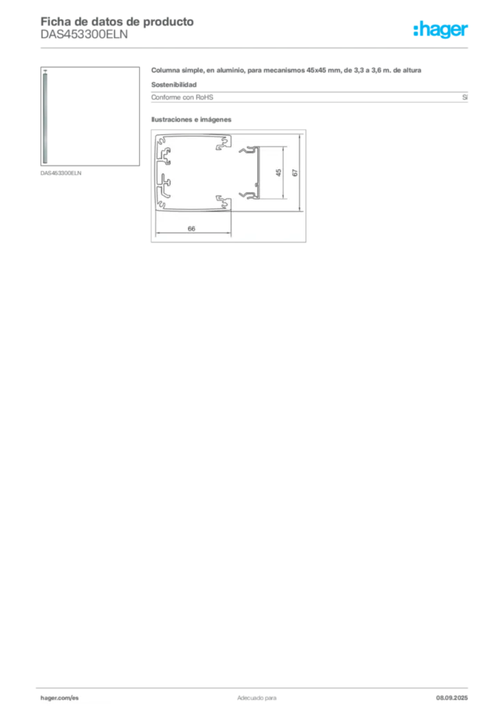 Imagen Hager Ficha de datos de producto DAS453300ELN | Hager España