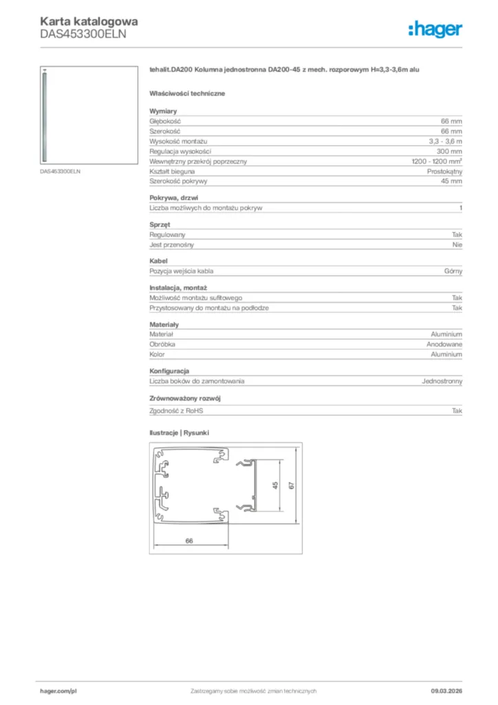 Zdjęcie Hager Karta katalogowa DAS453300ELN | Hager Polska