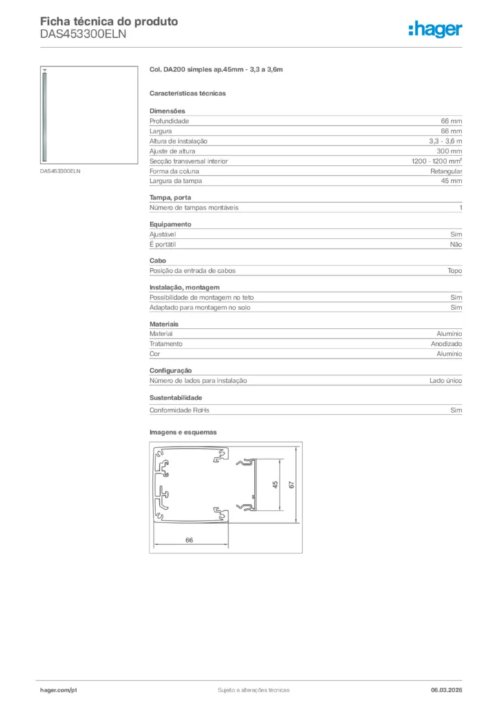 Imagem Hager Ficha técnica do produto DAS453300ELN | Hager Portugal