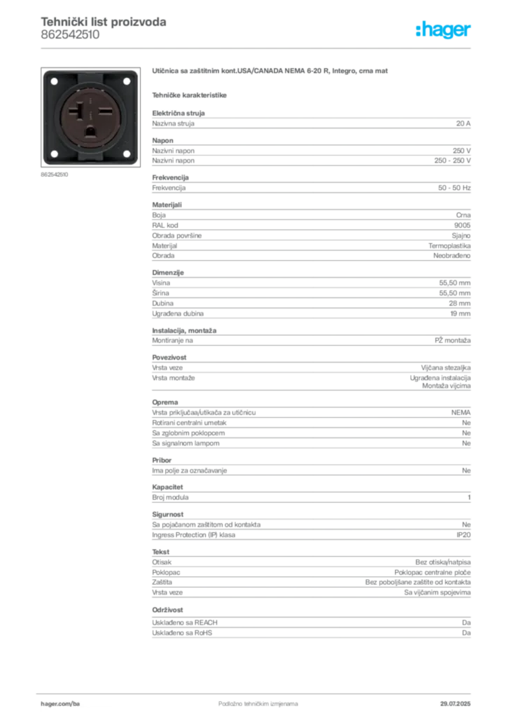 Slika Hager Product data sheet 862542510  | Hager