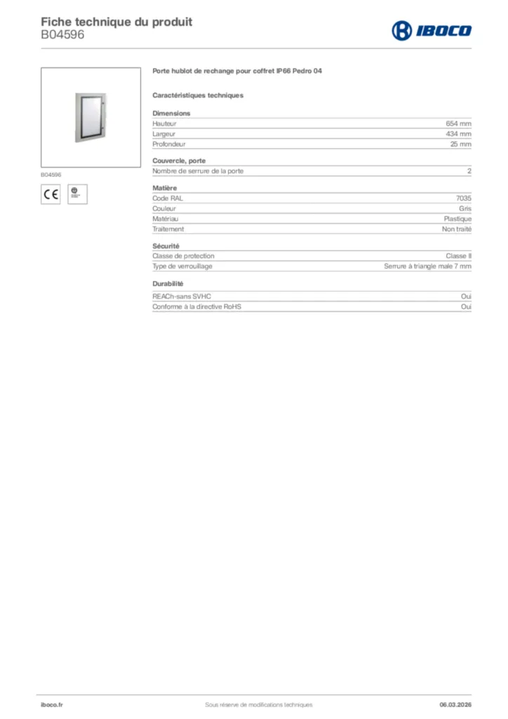 Image Iboco Fiche technique du produit B04596 | Hager France