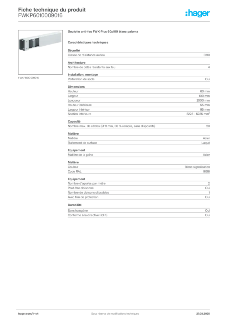 Image Hager Fiche technique du produit FWKP6010009016 | Hager Suisse