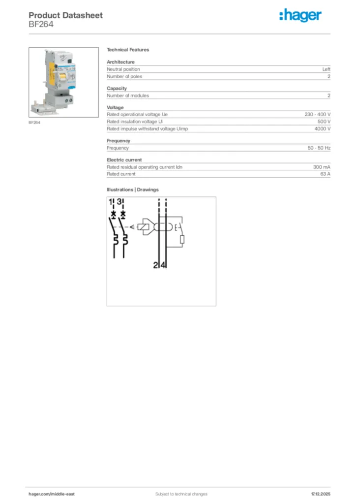 Image Hager Product data sheet BF264  | Hager
