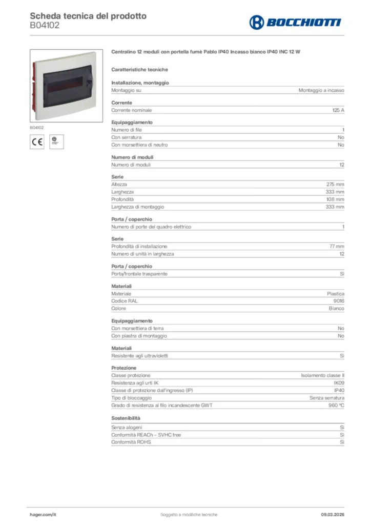 Immagine Bocchiotti Scheda tecnica del prodotto B04102 | Hager Italia