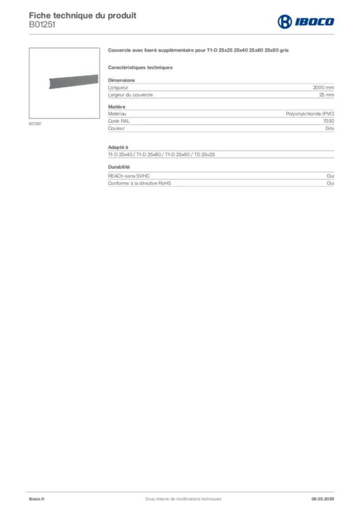 Image Iboco Fiche technique du produit B01251 | Hager France