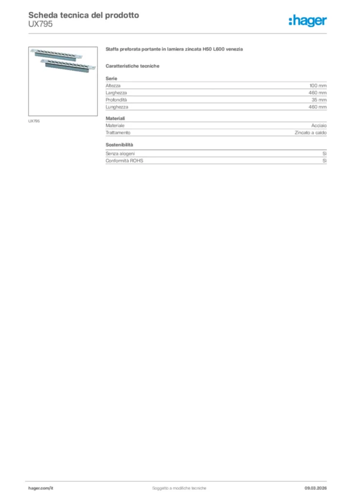 Immagine Hager Scheda tecnica del prodotto UX795 | Hager Italia