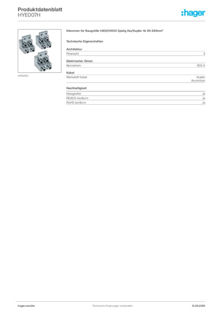 Hager Produktdatenblatt HYE007H