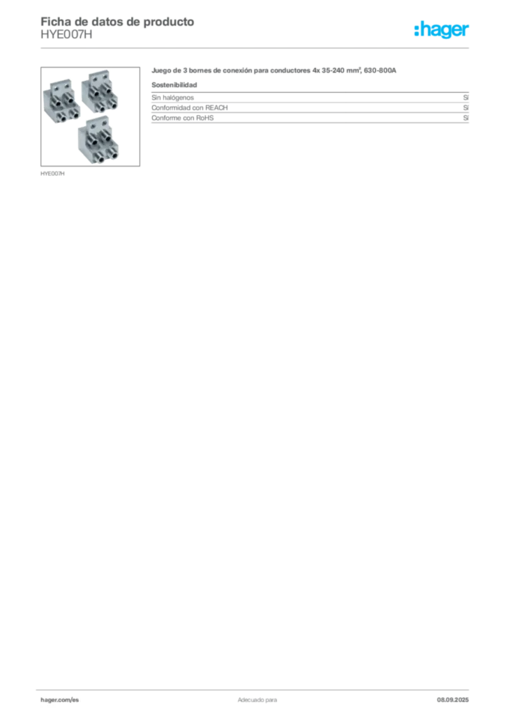 Imagen Hager Ficha de datos de producto HYE007H | Hager España