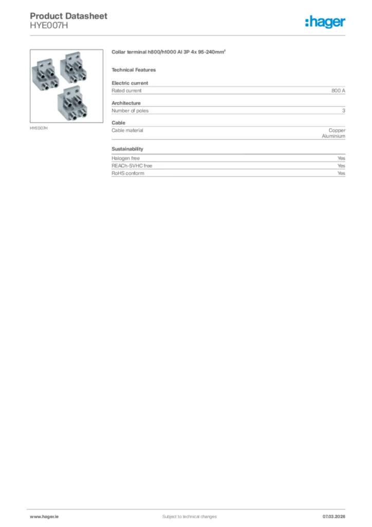 Image Hager Product data sheet HYE007H  | Hager