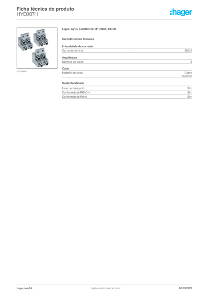 Imagem Hager Ficha técnica do produto HYE007H | Hager Portugal