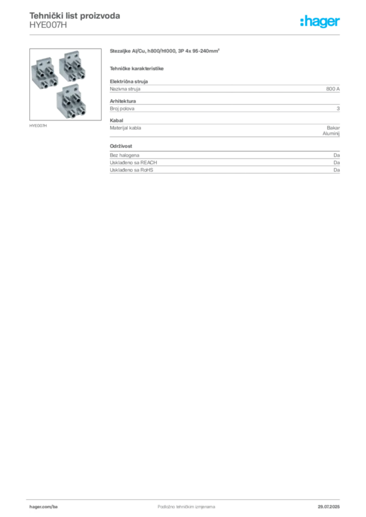 Slika Hager Product data sheet HYE007H  | Hager