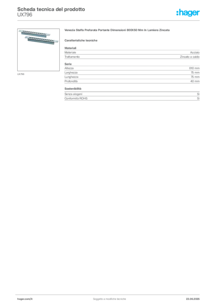 Immagine Hager Scheda tecnica del prodotto UX796 | Hager Italia