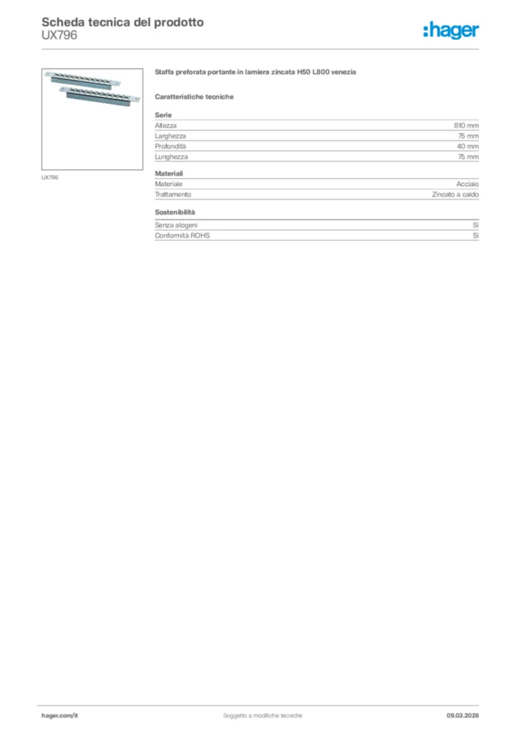 Immagine Hager Scheda tecnica del prodotto UX796 | Hager Italia