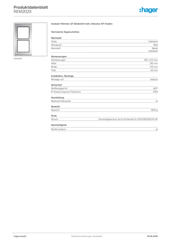 Bild Hager Produktdatenblatt REM202X | Hager Deutschland