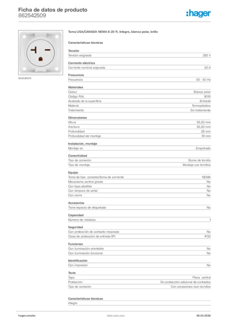 Imagen Hager Ficha de datos de producto 862542509 | Hager España
