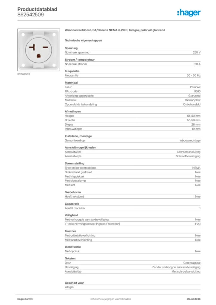 Afbeelding Hager Productdatablad 862542509 | Hager Nederland