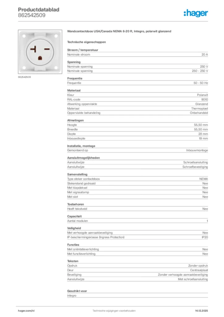 Afbeelding Hager Productdatablad 862542509 | Hager Nederland