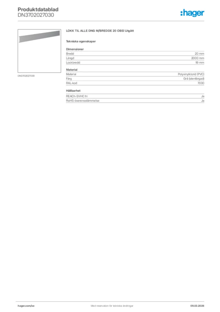 Bild Hager Produktdatablad DN3702027030 | Hager Sverige