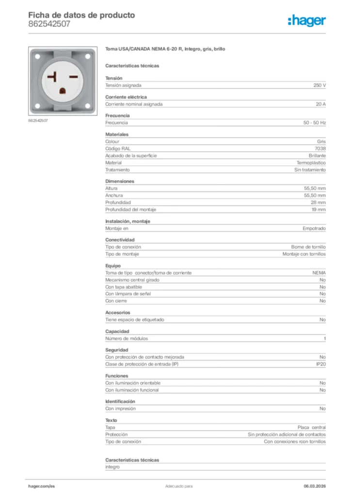 Imagen Hager Ficha de datos de producto 862542507 | Hager España
