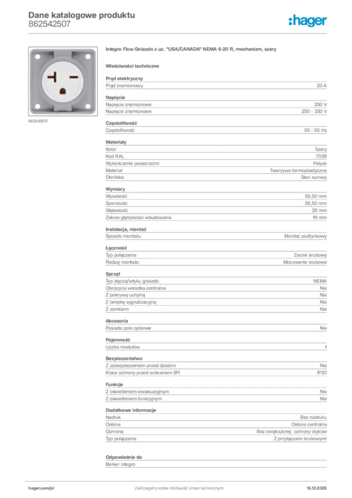 Zdjęcie Hager Karta katalogowa 862542507 | Hager Polska