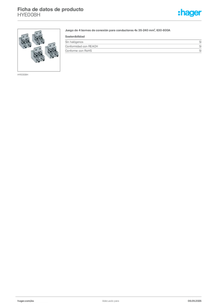 Imagen Hager Ficha de datos de producto HYE008H | Hager España
