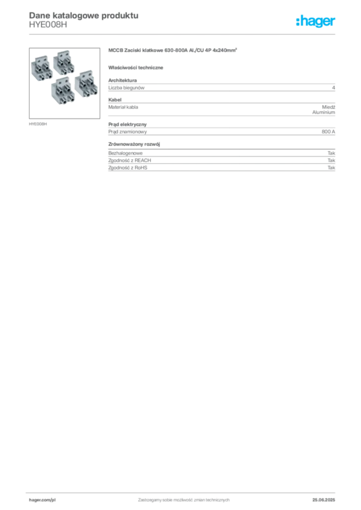 Zdjęcie Hager Karta katalogowa HYE008H | Hager Polska