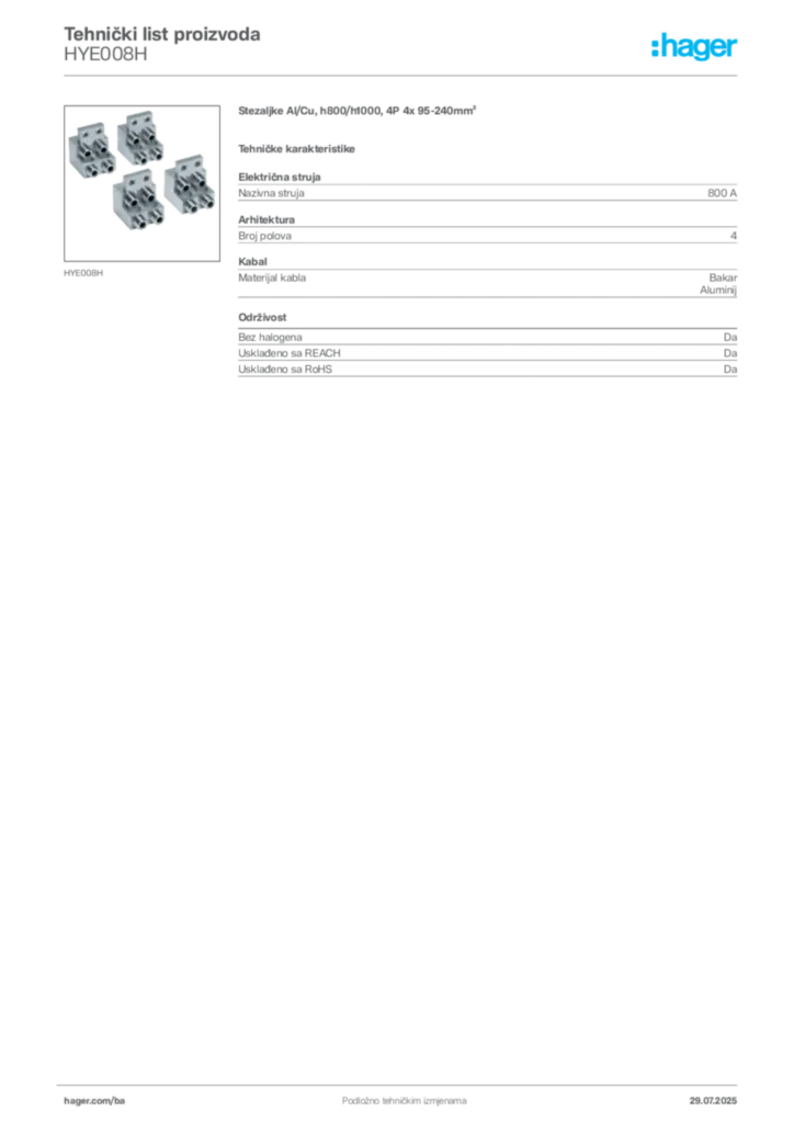 Slika Hager Product data sheet HYE008H  | Hager