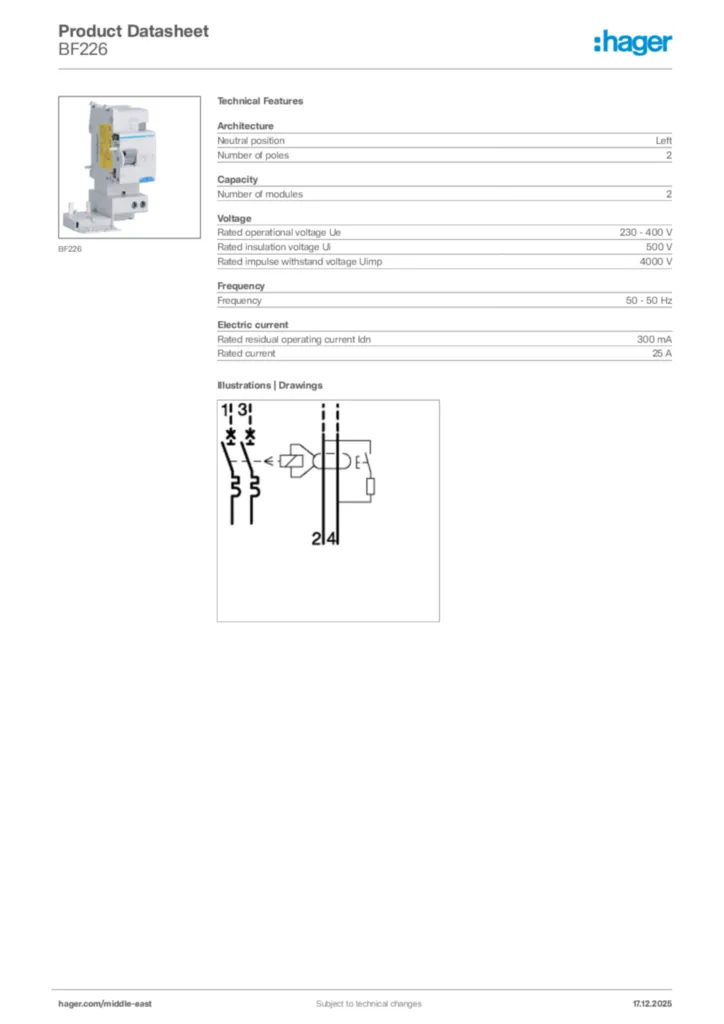 Image Hager Product data sheet BF226  | Hager