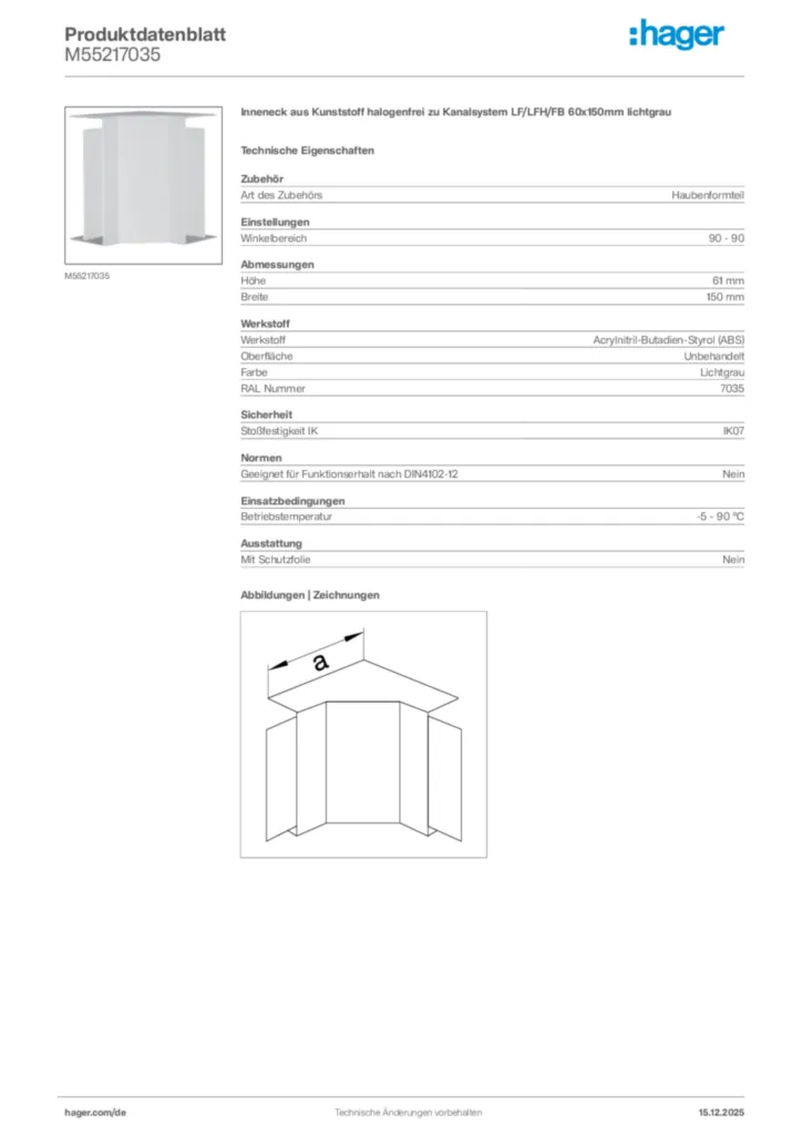 Bild Hager Produktdatenblatt M55217035 | Hager Deutschland