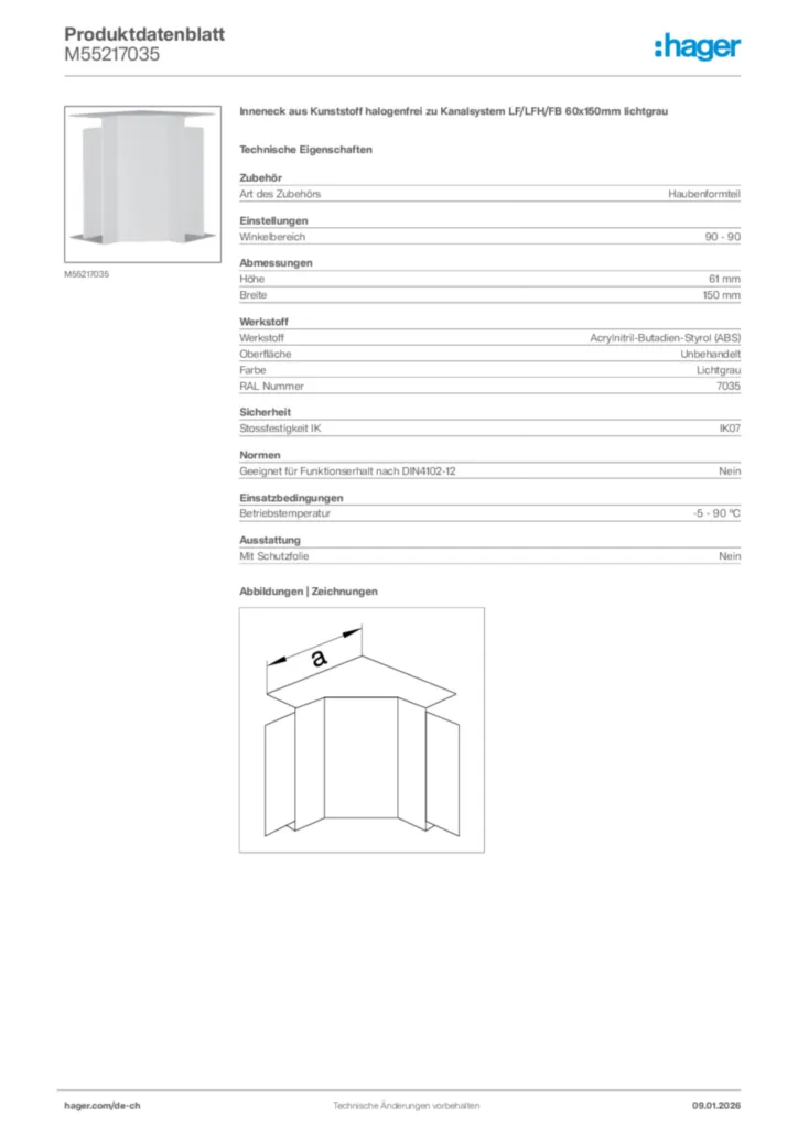 Bild Hager Produktdatenblatt M55217035 | Hager Schweiz