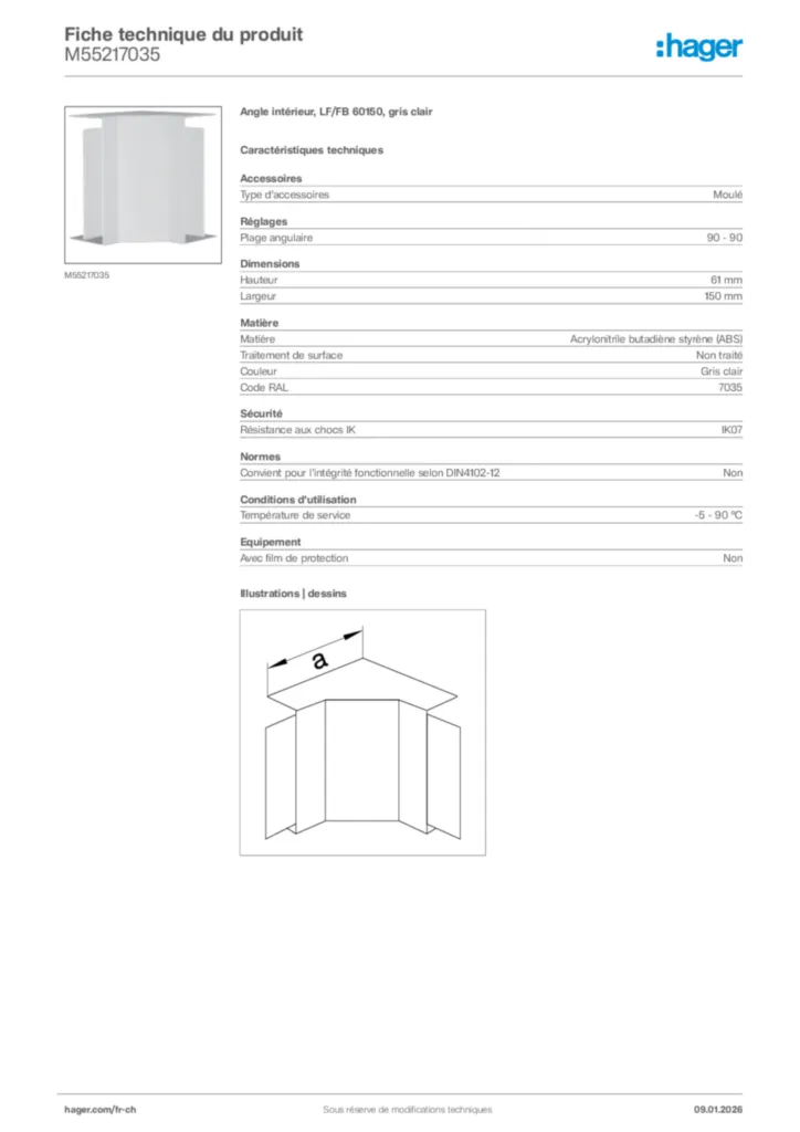 Image Hager Fiche technique du produit M55217035 | Hager Suisse