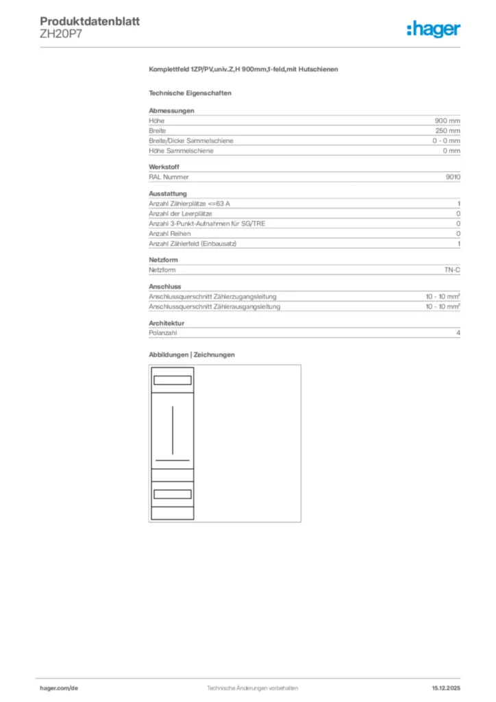 Bild Hager Produktdatenblatt ZH20P7 | Hager Deutschland