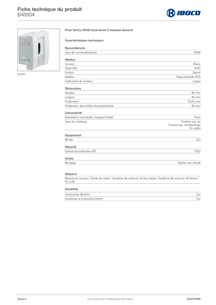 Image Iboco Fiche technique du produit B45104 | Hager France