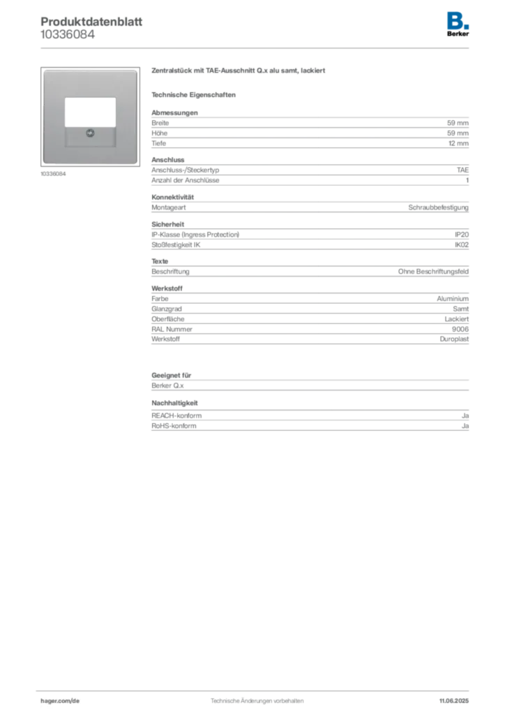 Bild Berker Produktdatenblatt 10336084 | Hager Deutschland