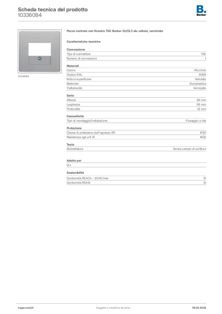 Immagine Berker Scheda tecnica del prodotto 10336084 | Hager Italia