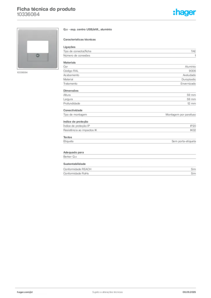 Imagem Hager Ficha técnica do produto 10336084 | Hager Portugal