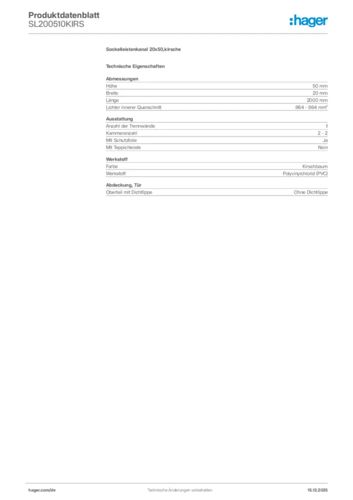 Bild Hager Produktdatenblatt SL200510KIRS | Hager Deutschland