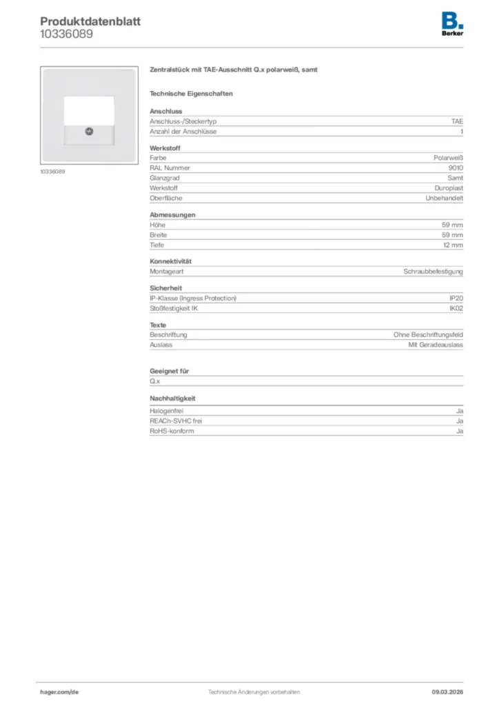 Bild Berker Produktdatenblatt 10336089 | Hager Deutschland