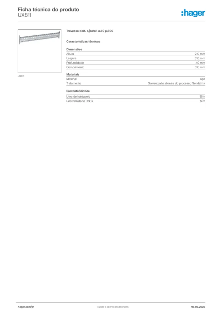 Imagem Hager Ficha técnica do produto UX811 | Hager Portugal