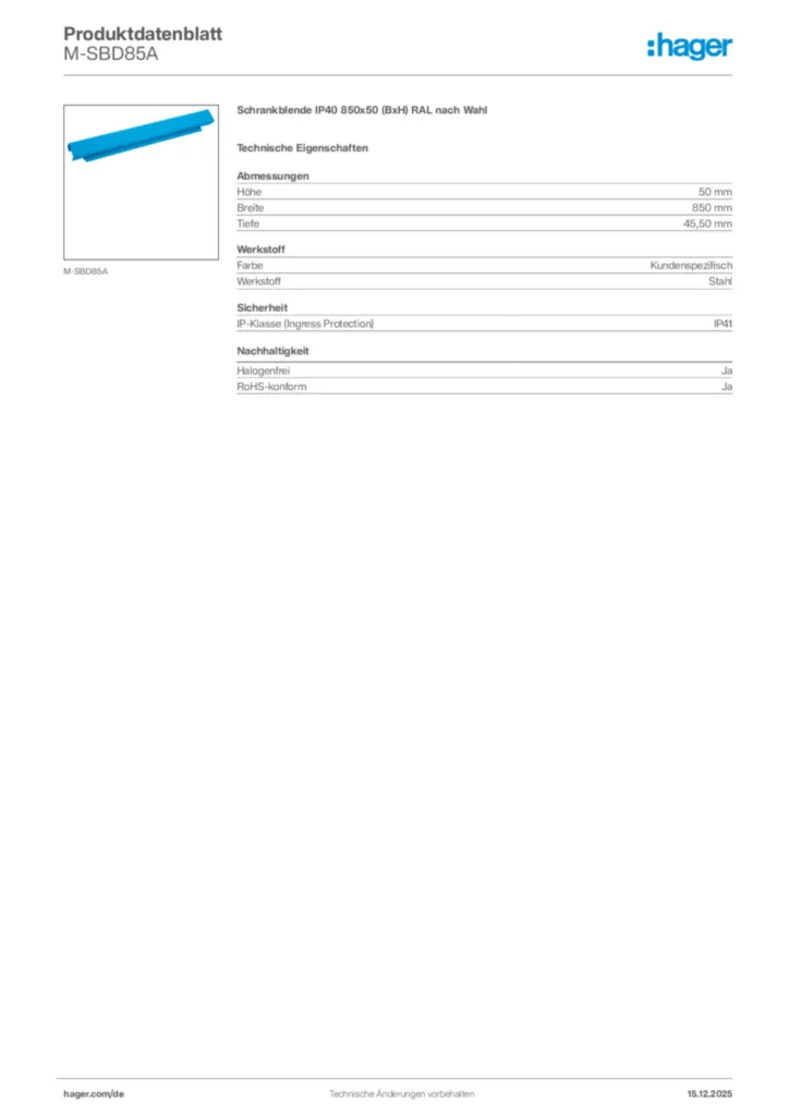 Bild Hager Produktdatenblatt M-SBD85A | Hager Deutschland